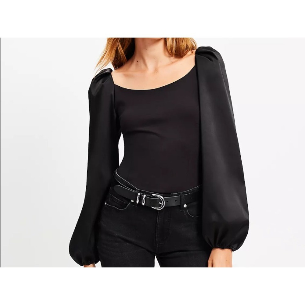 Loft Satin Sleeve Ponte Mixed Media  black Top Women‎ size XSP New no tag!